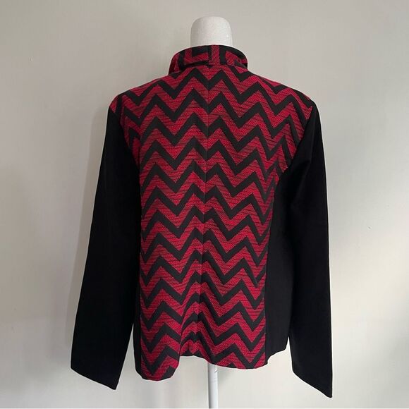 Chico’s Black & Red Chevron Moto Style Jacket Women’s Size Large (Chico’s 2) - Picture 3 of 11